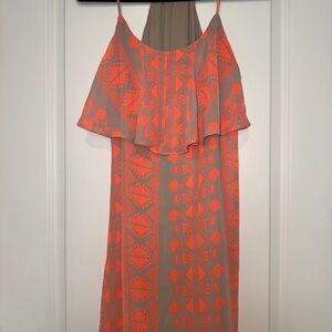 Charlotte Russe Orange Patterned Midi Dress sz Med